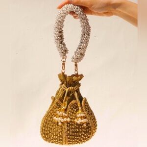 Ramla “Leyla” Gold Beaded Pearl Potli Bag